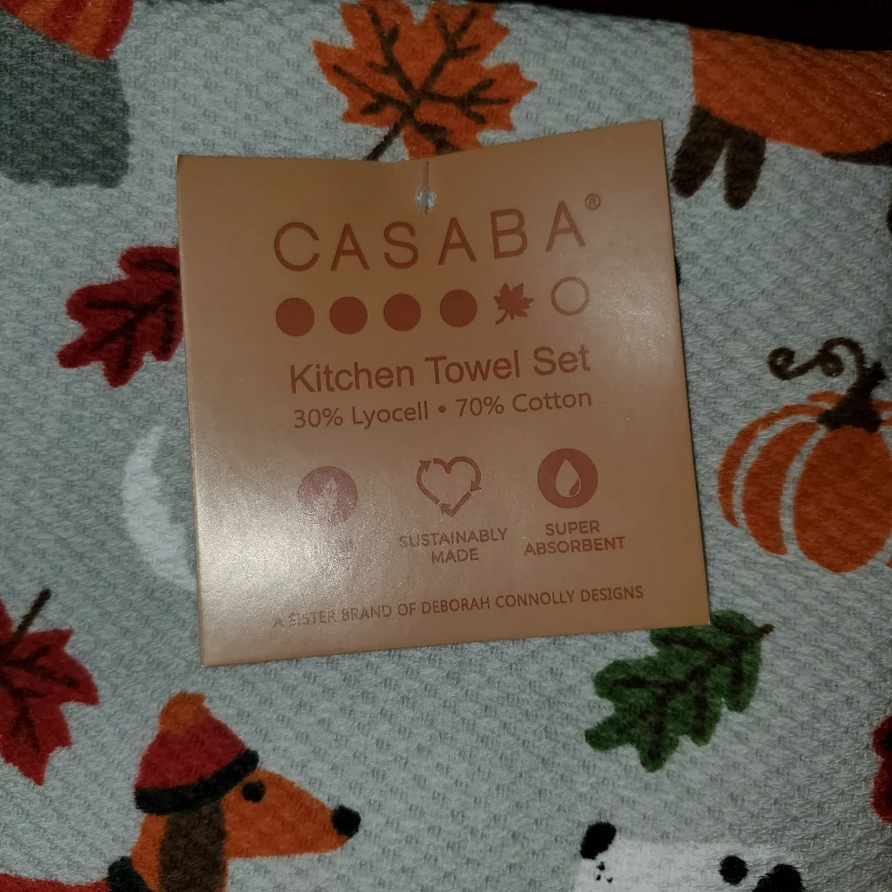 NEW Casaba Set of 3 Hand Towels Dog & Pumpkin Fall Edition
